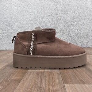 US Sports Women's Size 10 Brown Suede‎ Faux Fur Lined Platform Ankle Boots